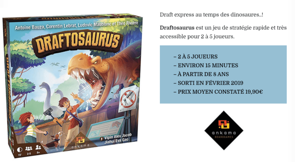 Avis sur le Jeu Draftosaurus  Le Jeu du Mois - TYJOUE Jeux et