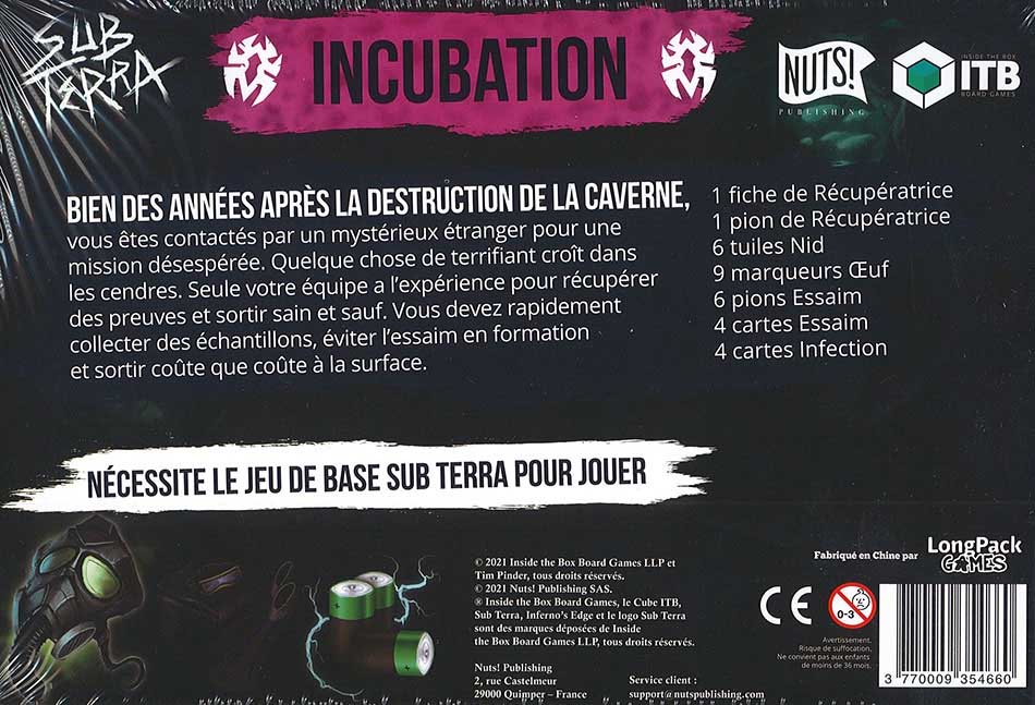 Extension 4 Incubation - Sub Terra - Un jeu Nuts Publishing - BCD JEUX